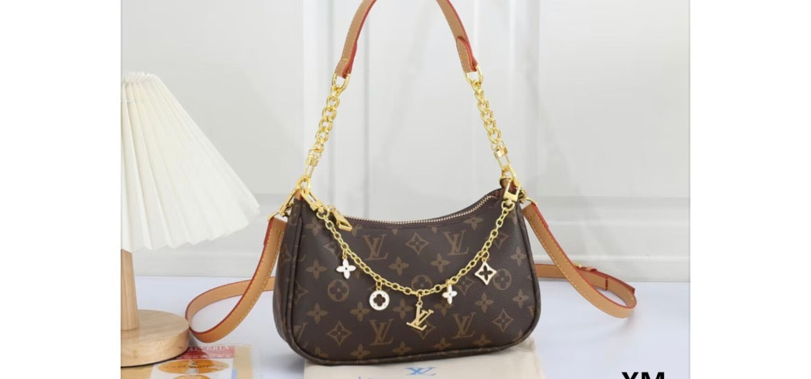 Women’s Designer-Inspired Monogram Shoulder Bag with Chain Accent | Crossbody Handbag